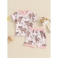 thumbnail image 4 of Elippeo Toddler Boys Girls Summer Outfits 3 6 12 18 24 Months 3 Years Western Cow Print Short Sleeve T-Shirts Tops and Shorts 2Pcs Clothes Set, 4 of 9