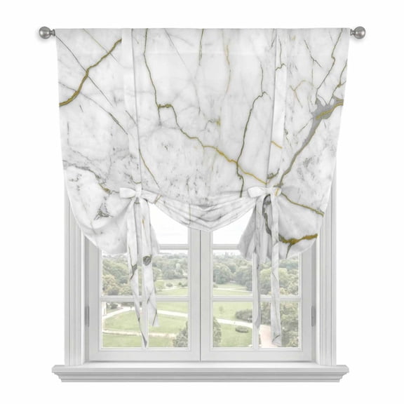 White Marble Balloon Curtains 63 Inch Length for Living Room/Bedroom, Modern Abstract Art Ink Painting Rod Pocket Privacy Door Curtains Decorative Tie Up Shade for Window 52"x63"