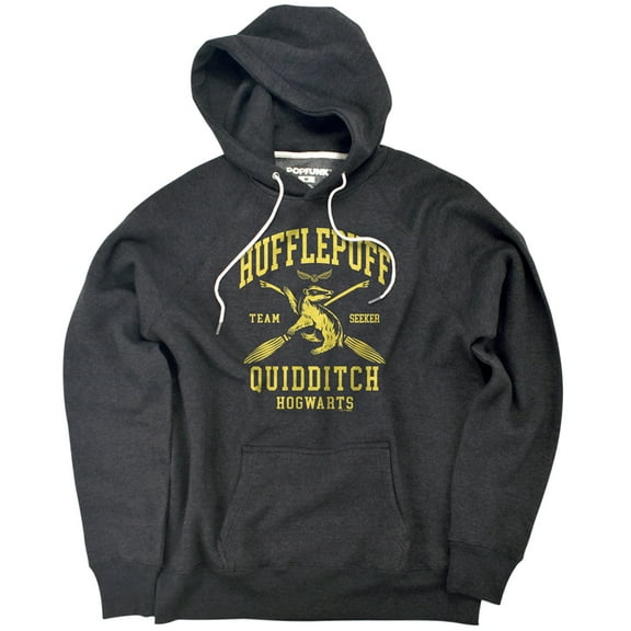 Harry Potter Hufflepuff Quidditch Arch Unisex Adult Slim Fit Pull-Over Heather Hoodie, Charcoal, Small