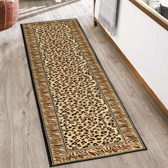 Unique Loom Wildlife Collection Area Rug - Cheetah (2' 7" x 10' Runner Light Brown/Black)