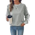 thumbnail image 3 of Sudadera Informal para Mujer, Cuello en V, Encaje, Farol, Larga, Holgada, para Otoño Gris S, 3 of 10