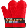 thumbnail image 1 of Chenchen Silicone Oven Mitts, Heat Resistant 2PCS Oven Mitts with Soft Cotton Lining, Waterproof Non-Slip Grip Oven Glove, Kitchen Potholder Mits for BBQ, Baking, Cooking, 12.5 Inch - Red, 1 of 1