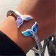 thumbnail image 2 of Pulsera de concha de abulón y cola de sirena de plata, joyería de cadena de mano de sirena abierta ajustable, pulsera de brazalete, pulsera de regalo para mujeres y niñas, 2 of 4