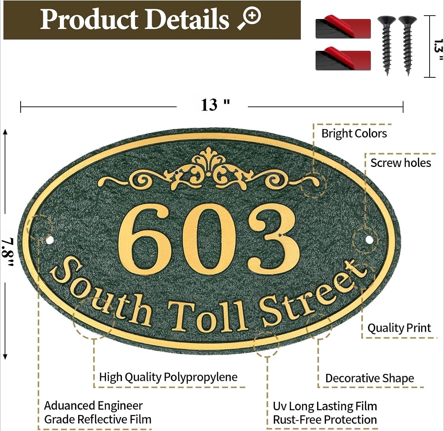 Oval Address Plaque Metal Option - Personalized House Number Sign, Address Sign for Outside, Yard, Driveway, Fence, Mailbox, Gate.