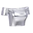 thumbnail image 2 of FYMNSI Women's Sexy Shiny Metallic Off Shoulder Crop Tube Top Strapless Holographic Tops Clubwear XL o-Sliver, 2 of 4