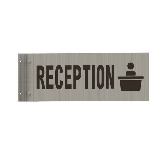 Reception Sign -Two-Sided/Double Sided Projecting, Corridor and Hallway Sign (Aluminum, Silver, 4x12 Inch)-The Hallway Line(ref062022)