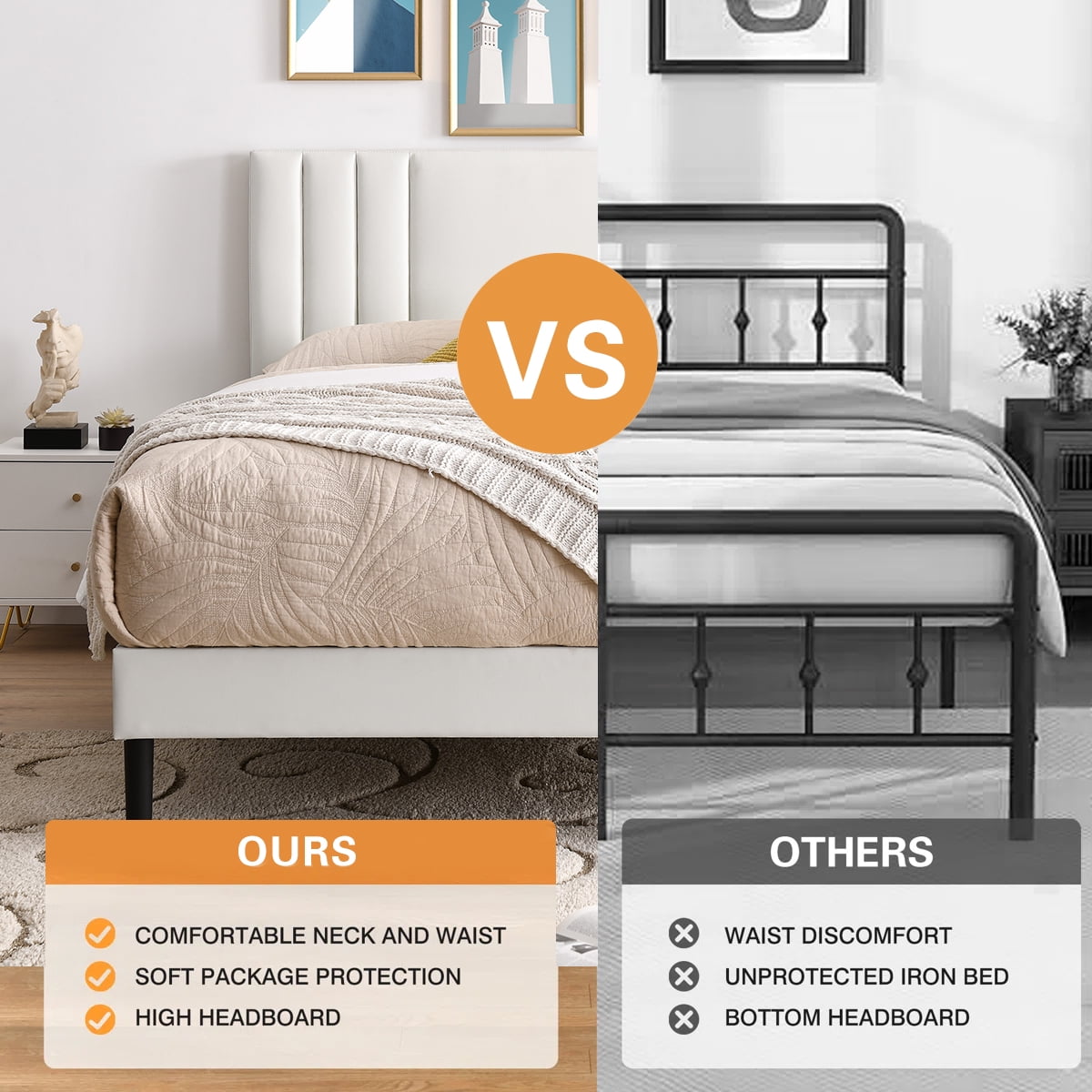 BRGMAUS QUEEN Size Platform Bed Frame with Upholstered Headboard, High-Quality Faux Leather Bed Frame with 12 Wood Slats & Center Support Leg, Adjustable Headboard, Waterproof Easy Clean