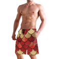thumbnail image 2 of Dailycode Men's Quick Dry Swim Trunks Beach Shorts Casual Summer Board Shorts with Pockets, Red Gold Scales, 2 of 8