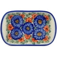 thumbnail image 2 of Polish Pottery 9¾-inch Platter with Handles (Flowers In Bloom Theme) Signature UNIKAT Hand Painted in Poland + Certificate of Authenticity, 2 of 6