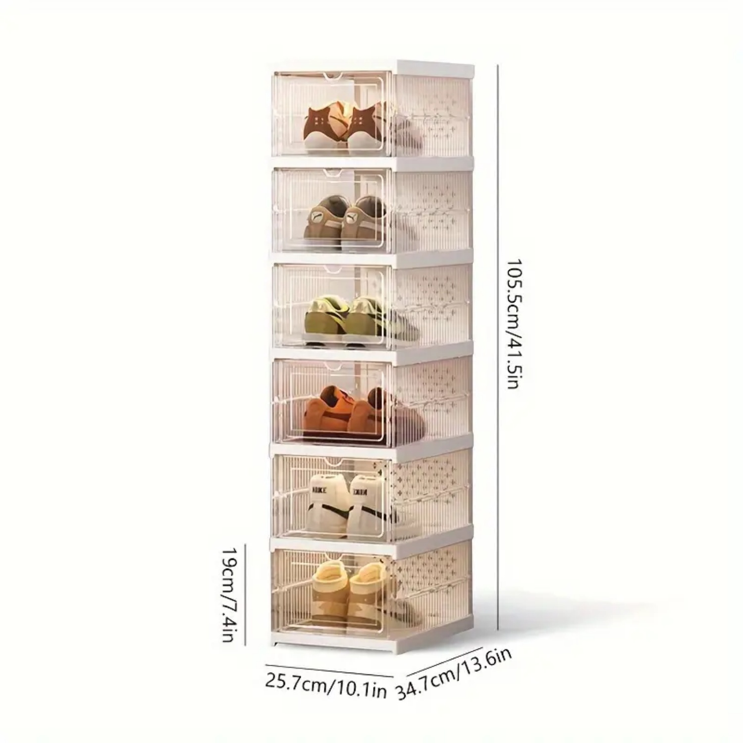 TLCEKVEC 6-Tier Foldable Shoe Storage Boxes, White photo 3