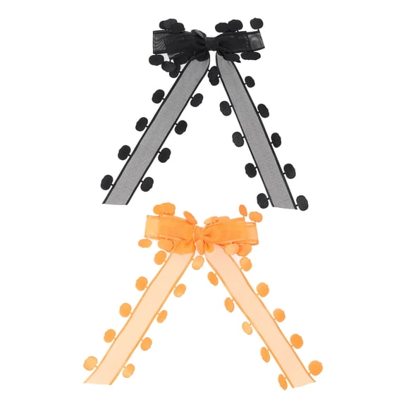 Way to Celebrate Halloween Women's Pumpkin Ribbon Bow Hair Clip Set, Black and Orange, 2 Pieces, Alligator Clip