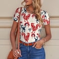 thumbnail image 6 of KLL Women 's Crew Neck Bodysuit Jumpsuits Roosters Print Short onesies Stretch T Shirts, 6 of 7