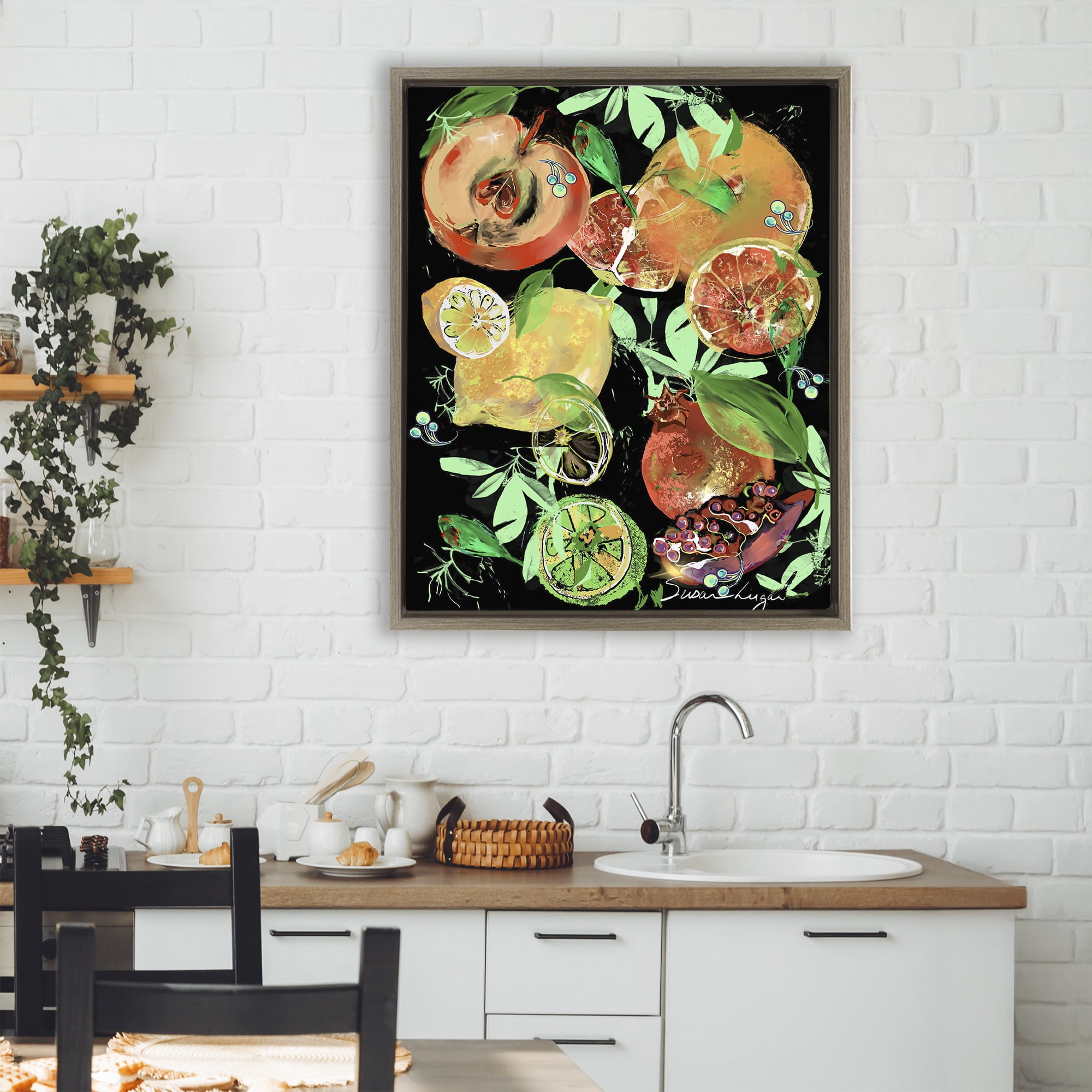 Stupell Industries Fruit Medley Combo Brown Framed Floater Canvas Wall Art, design by Susan Lugar
