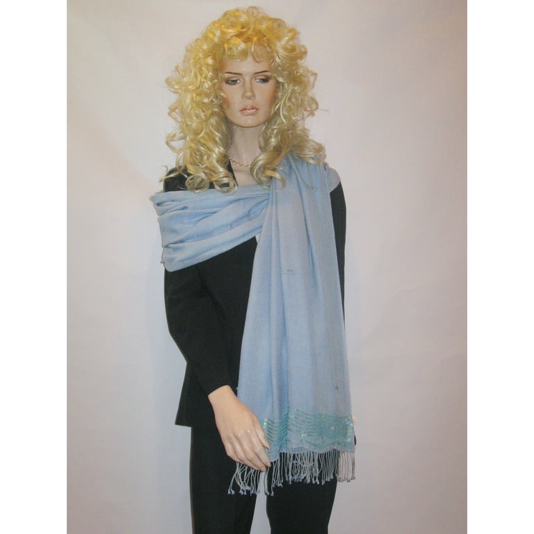 Grey Wool/Silk Scarf With Sequins