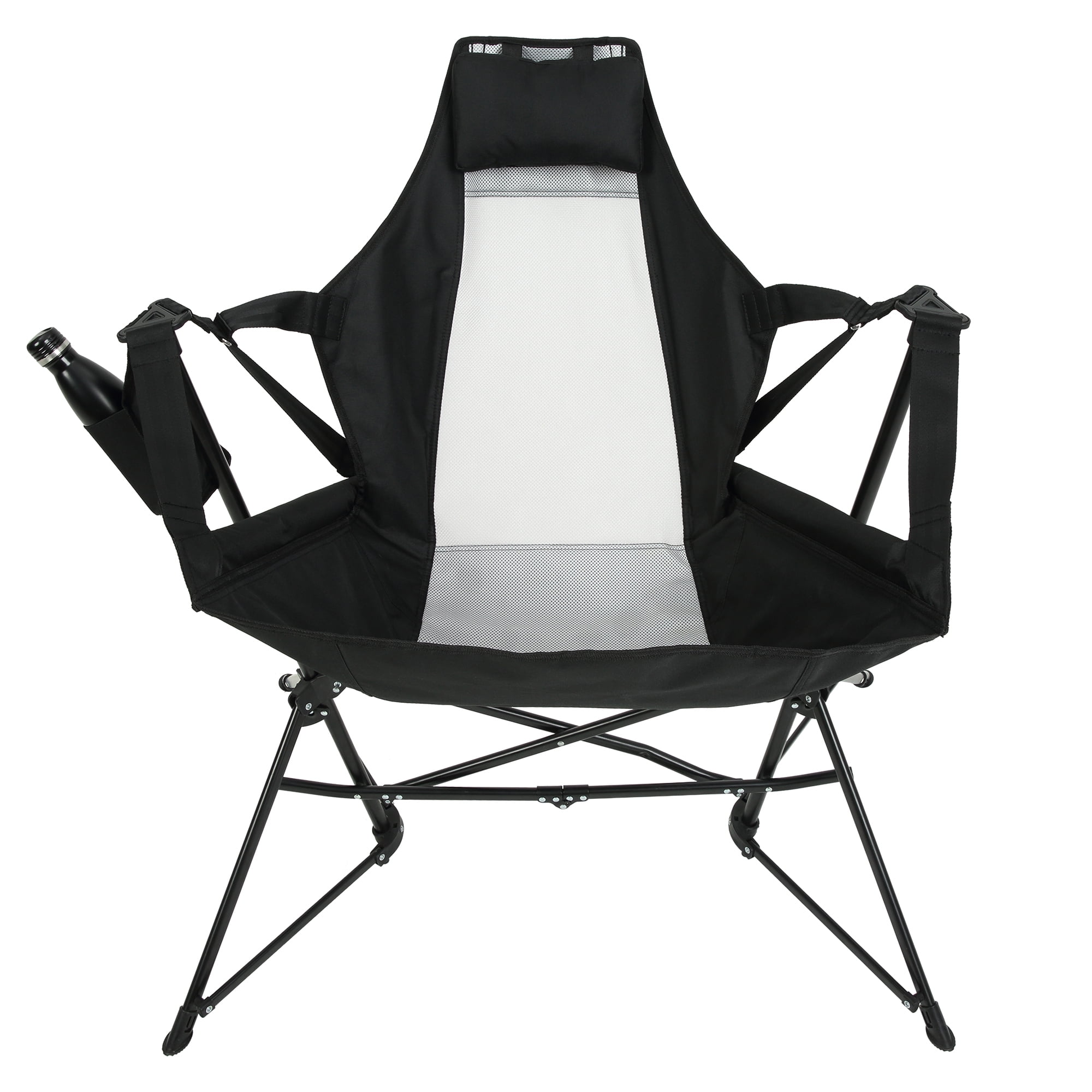 Leumius 2 Pack Hammock Camping Chair,Oversized Folding Camping Chair with Pillow Cup Holder, Recliner with Carry Bag for Outdoor Travel Lawn Backyard,Black