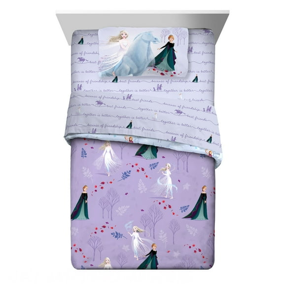 Disney Frozen Kids Twin Bed in a Bag, Comforter Sheet Set and Bonus Tote, Purple