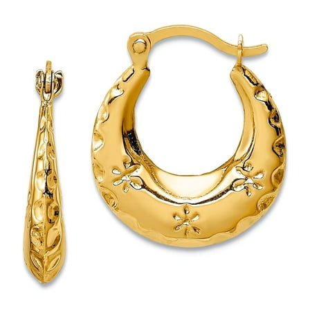 14k Solid Yellow Gold Textured Stamped Hoop Earrings 16.6x14.6mm Wide Hoop Earring for Women