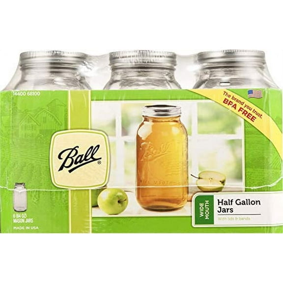 Ball Wide Mouth Half Gallon 64 Oz Jars with Lids and Bands, Set of 6 (2 Pack), WM), Clear