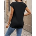 thumbnail image 2 of Am Direct Womens Casual Tops Loose Fit Crewneck Cap Sleeve Basic T-Shirt, 2 of 6