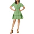 thumbnail image 1 of INSPIRE CHIC Robe d'Été pour Femme Col en V Manches Bouffantes Taille Smockée Robe Courte Décontractée L Vert Pâle, 1 of 6