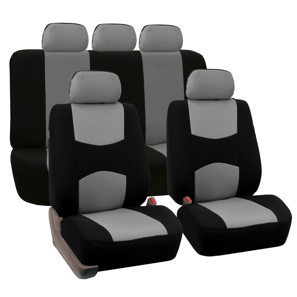 FH Group Universal Flat Cloth Fabric Car Seat Cover, 5 Headrests Full