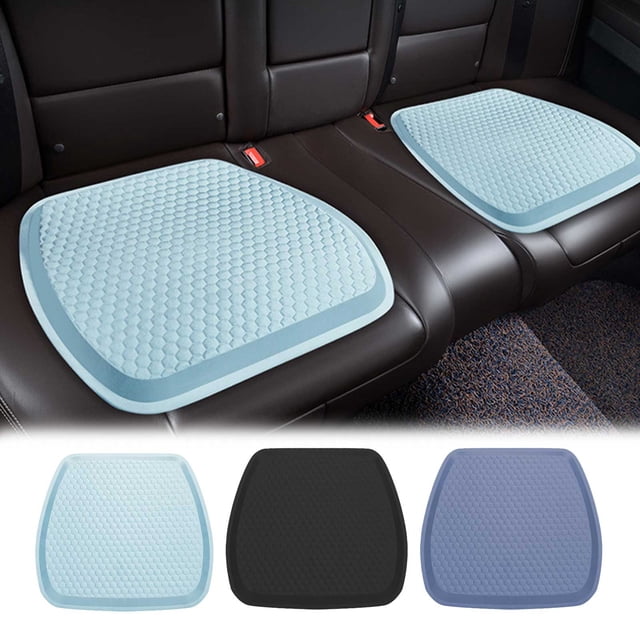 Cojín multifuncional para asiento de coche con almohadilla de gel refrescante • Ventilación 3D en panal • Universal 41x39cm para oficina y coche • Azul claro, negro, azul marino