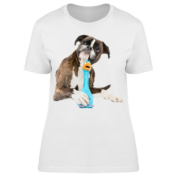 Boxer Dog With Plastic Duck T-Shirt Women -Image by Shutterstock, Female x-Large