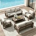 thumbnail image 2 of ELPOSUN Aluminum Outdoor Patio Furniture Set,8-Pieces Modern Metal Outdoor Furniture, Faux Wood Grain Finish Frame Patio Conversation Sofa Sets with 6"Thick Cushion for Porch,Backyard,Deck,Beige, 2 of 7