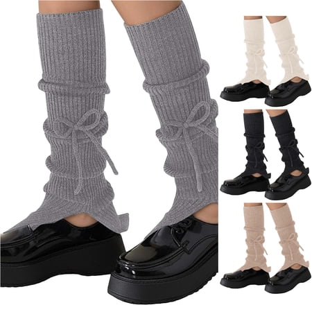 Knitted Over The Knee Socks for Fall Winter Leg Warmers with Bow Detail Soft Stretchy Thigh High Stockings for Daily Comfort and Warmth