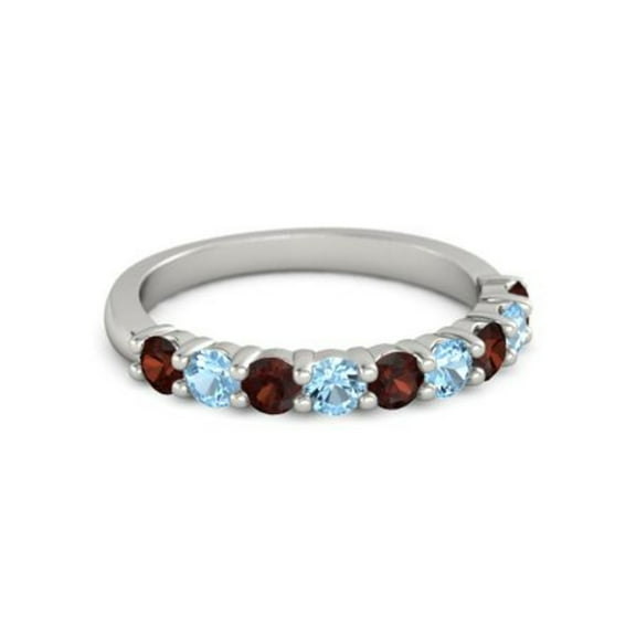 925 Sterling Silver Round 2.50 MM Garnet Blue Topaz Half Eternity Women Ring Size US- 4