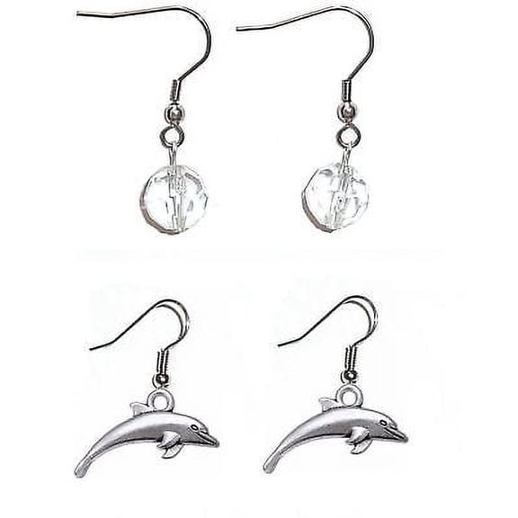 Charm Dangle Dolphin Earrings 2 Sets Surgical Steel French Hook Women
