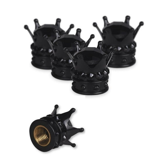 Car Tire Valve Stem Caps, MINI-FACTORY Bling Black Crystal Rhinestone Accessories Diamond Crown Caps