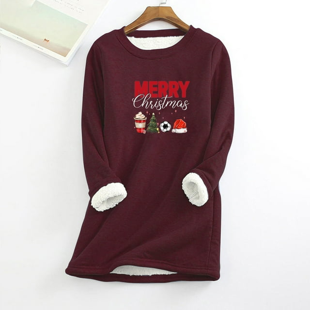 Birdeem Hauts de Noël pour Femmes Col Rond Épais en Peluche Manches Longues