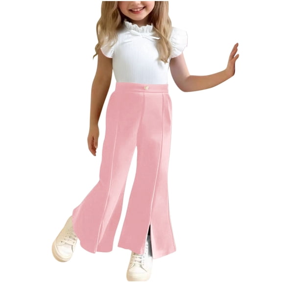 NAISIBABY Girls Outfit Set 7T, Ruffles Short Sleeve T-Shirt with Flat Fornt Wide Pants Cute Fashion Clothes 2-Piece (2-8T)