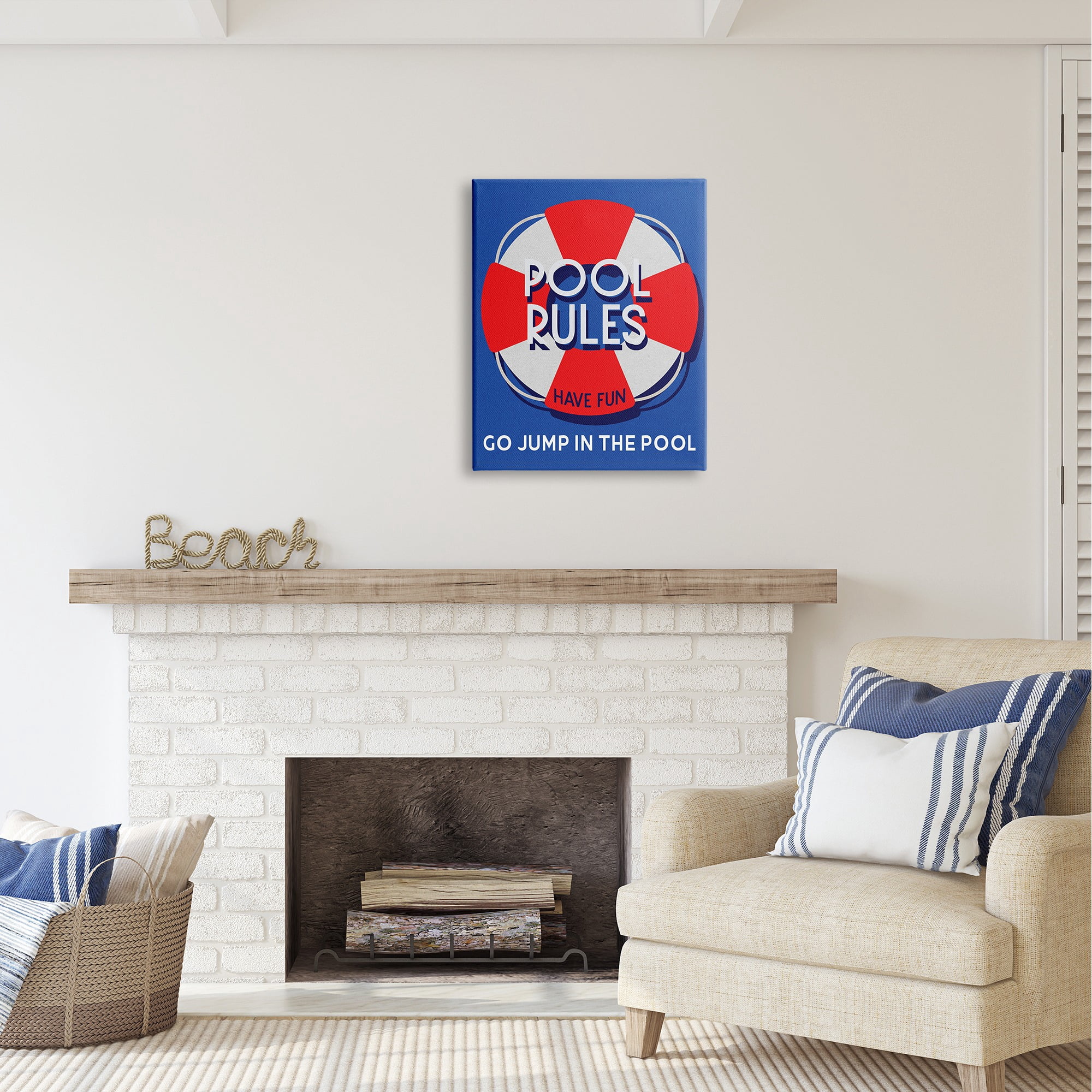 Stupell Industries Pool Rules Nautical Phrase Nature Painting Gallery Wrapped Canvas Art Print Wall Art, 24 x 30