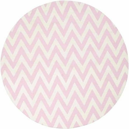 SAFAVIEH Dhurrie Bentley Chevron Zigzag Wool Area Rug  Pink/Ivory  6  x 6  Round Dhurries Rug Collection. Contemporary Flat Weave Rugs. The Dhurrie Collection of contemporary flat weave rugs is made using 100% pure wool and faithful obedience to the traditions of the local artisans of India. The original texture and soft coloration of antique Dhurries  so prized by collectors  is skillfully recreated in these sublime carpets. Flat weave construction and classic geometric motifs  with their natural  organic nuances in pattern and tone  are equally at home in casual  contemporary  and traditional settings.