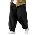 thumbnail image 5 of Men's Cropped Harem Pants Baggy Casual Trousers Loose Fit Drop Crotch Lightweight Breathable with Elastic Waist Drawstring for Yoga Lounge Streetwear Everyday, 5 of 9