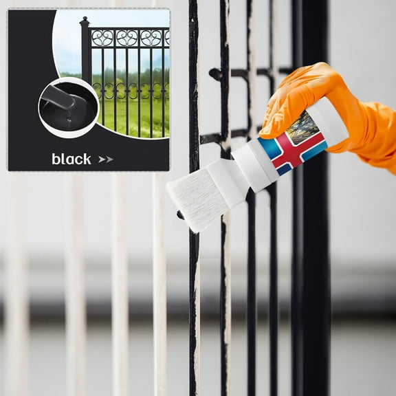 Water Based Rust Proof Metal Paint With Built In Brush Easy Application Rust Prevention Undercoat Protection For Iron Steel Outdoor Use Black Color Plastic Black