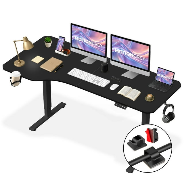 MotionGrey - Ergo2 XL Adjustable Left L-Shaped Electric Standing Desk with Memory Settings - 63" x 24" Black Top Black Frame-Ergonomic Desk for Home and Office