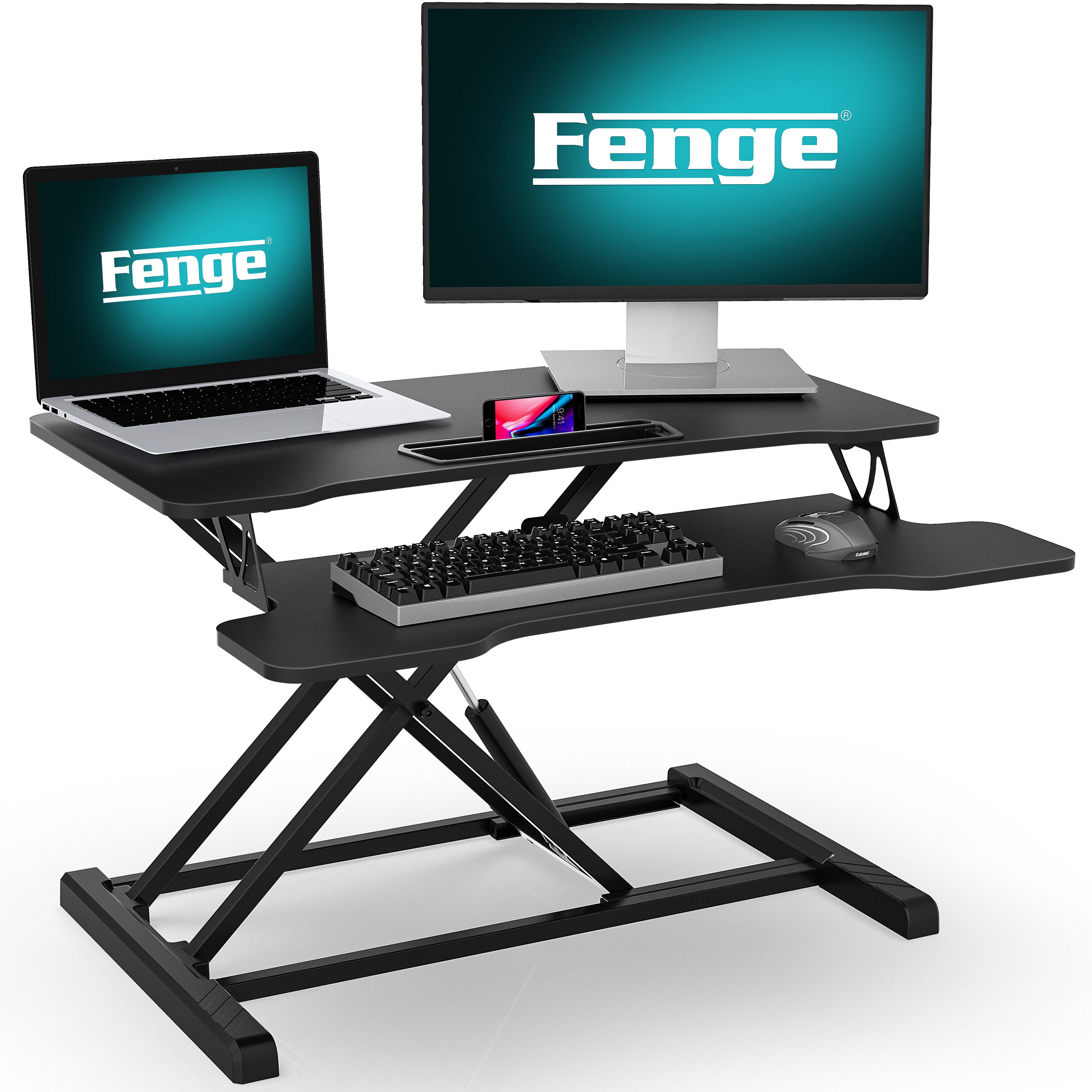 FENGE Height Adjustable Standing Desk Converter 36 Wide Sit to Stand Up Desk with Organizer Area for Dual Monitors SD360001WB 