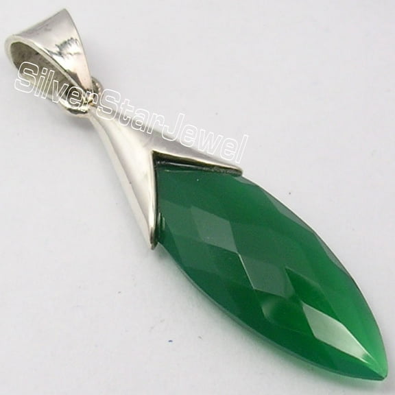 SilverStarJewel 925 Sterling Silver Fabulous Green Onyx Inexpensive Pendant 1.8" Bestseller