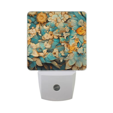 

Flowers with Blue Night Light LED Dusk to Dawn Auto Sensor Night Lamp Plug-in Nightlight for Bedroom Hallway Kitchen 2 PCs