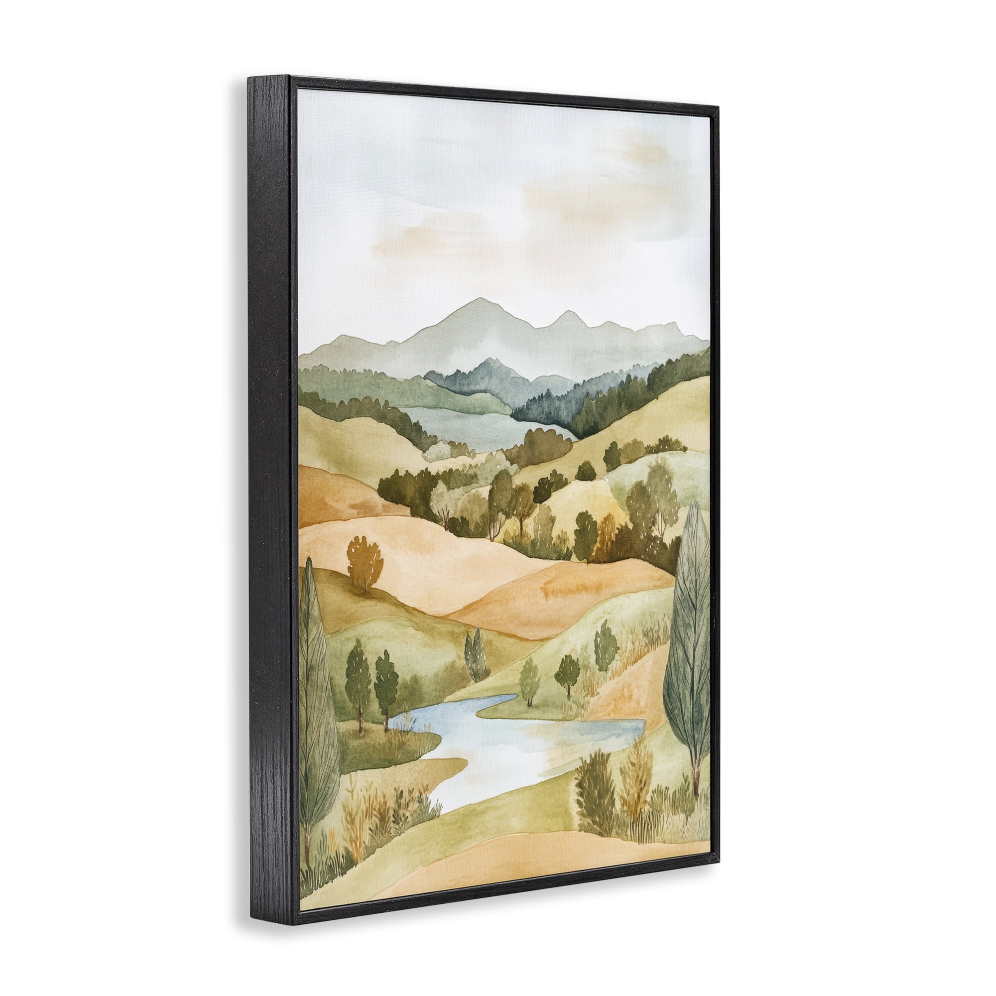 Stupell Industries Watercolor Hills & Tranquil Valley Black Framed Giclee Art, design by Petal Prints Design