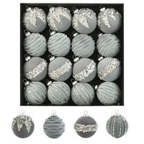 16pcs Velvet Flocked Christmas Balls - Hanging Ornaments, Foam Filled Plastic Xmas Decor Balls for Christmas Tree, Festive Home Party Decoration Set, 2.4in/6cm, Gray