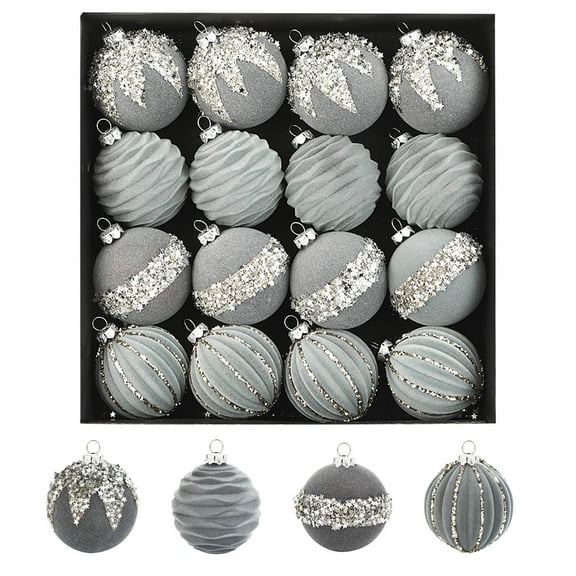 CREATITOY 16 Pcs Christmas Flocked Ball Ornaments, 2.5 Inch Foam Decorative Balls with Hooks for Xmas Tree Decorations, Holiday Party Home Decorative Supplies