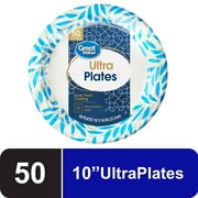 Great Value Ultra Disposable Paper Dinner Plates, White, 10 inch, 50 Plates, Patterned