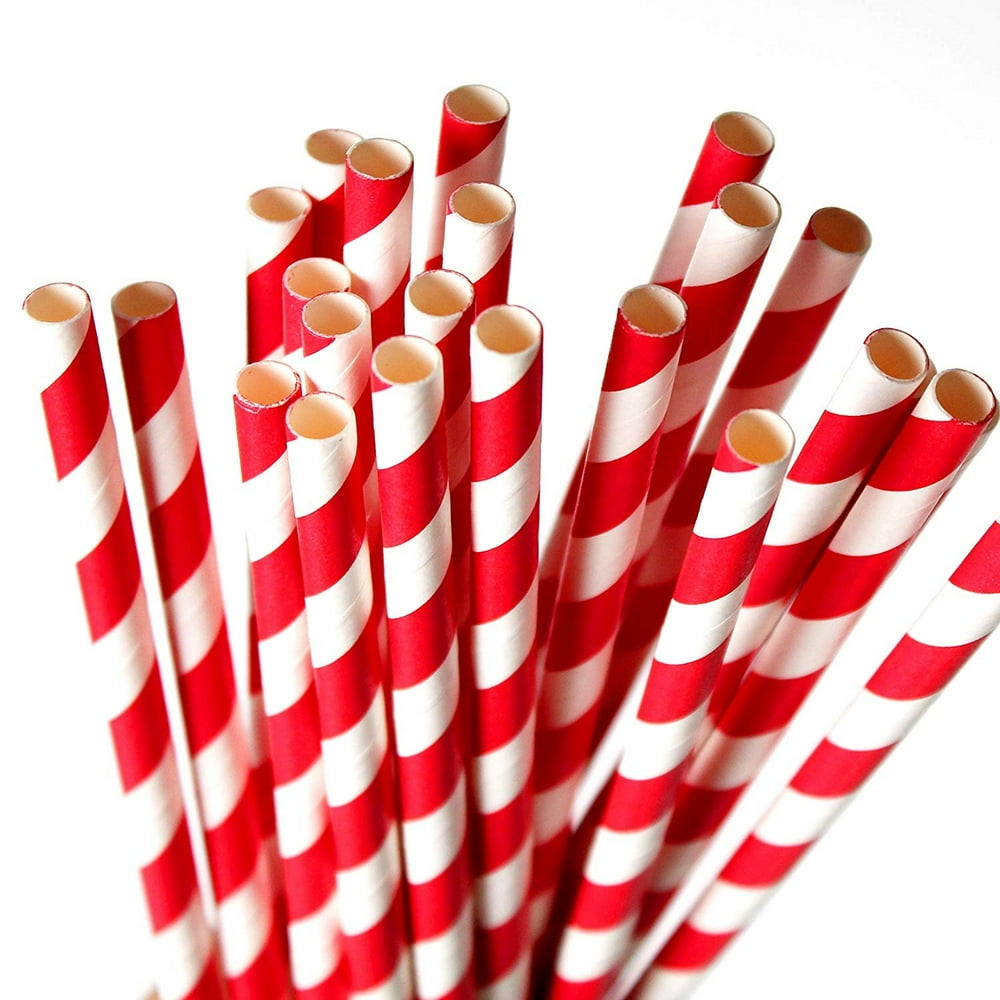 Drinking Straws Red Striped 7.75 Inches Pack Of 24 Party Drinking