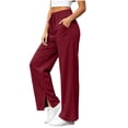 thumbnail image 2 of Women's Straight Leg Sweatpants With Side Pockets Wide Leg High Waist Loose Dawstring Casual Straight Solid Sweatpants, 2 of 5