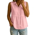 thumbnail image 3 of VBVC Women's V-Neck Sleeveless Peplum Blouse, Ladies' Collared Button Down Tank Top, Casual Breathable Summer Solid Shirt For Women,Pink,S-2XL, 3 of 7