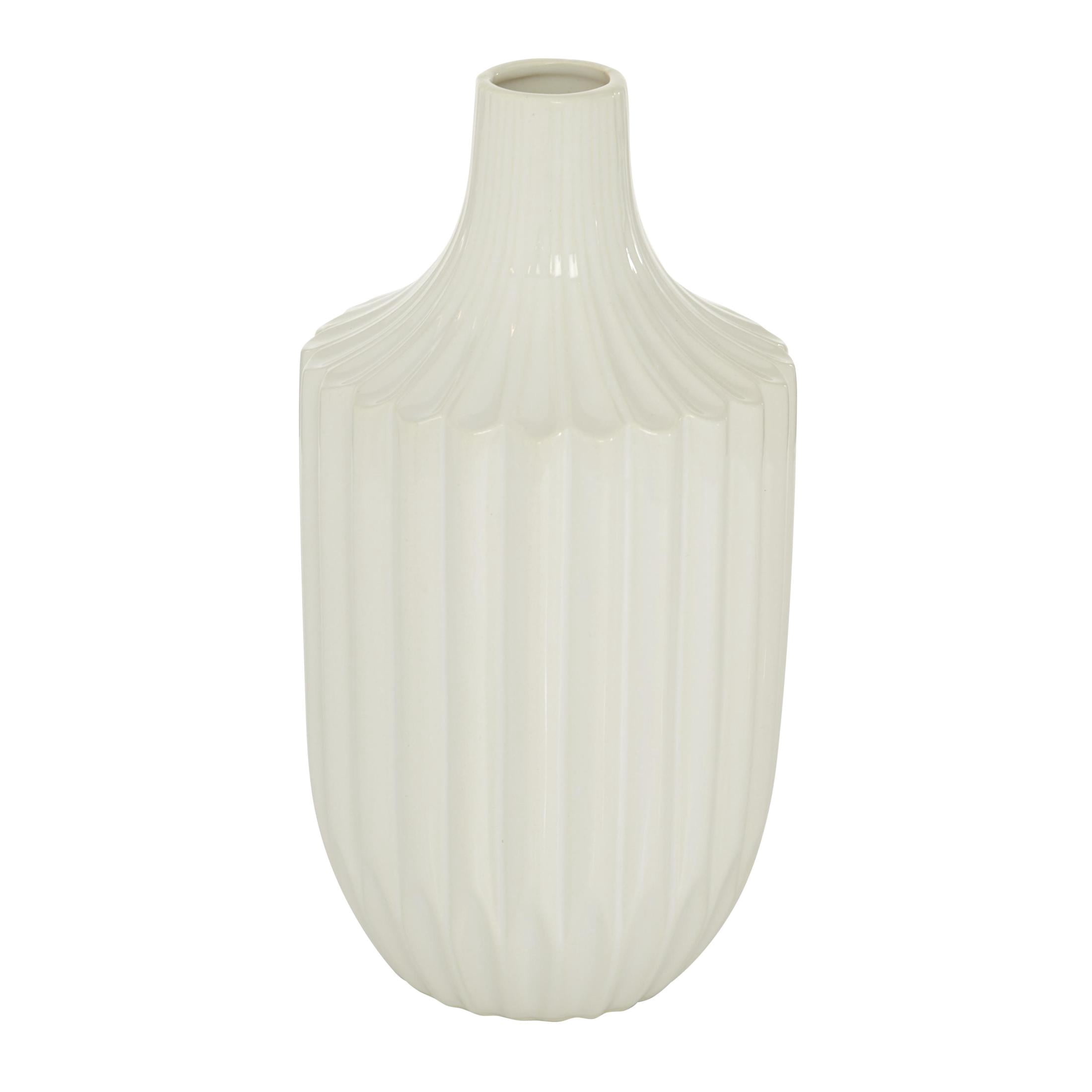 DecMode 13" Fluted White Ceramic Vase
